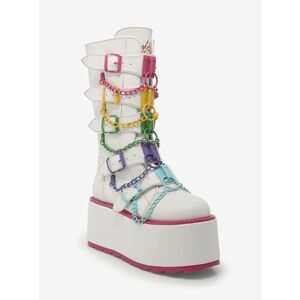 YRU Glitch White & Rainbow Chain Kawaii Rave Platform Boots Size 10